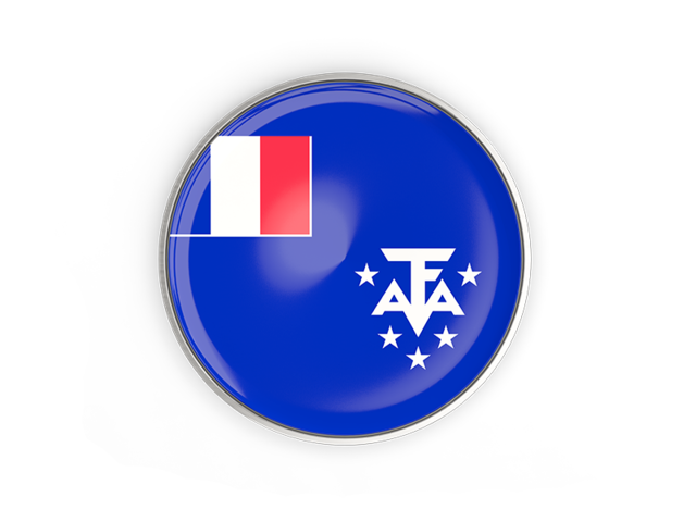 Round button with metal frame. Download flag icon of French Southern and Antarctic Lands at PNG format