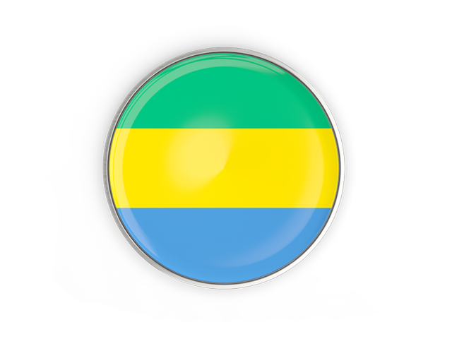 Round button with metal frame. Download flag icon of Gabon at PNG format