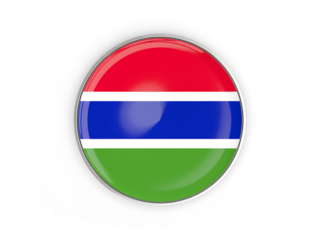Round button with metal frame. Download flag icon of Gambia at PNG format