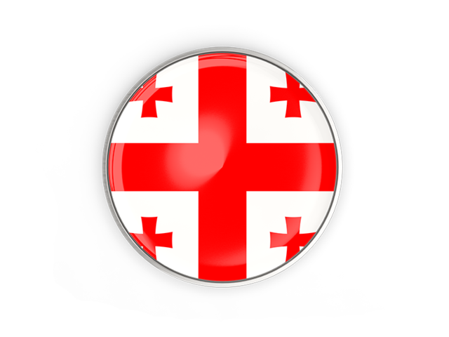 Round button with metal frame. Download flag icon of Georgia at PNG format