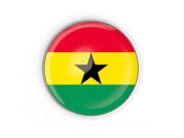 Round button with metal frame. Download flag icon of Ghana at PNG format