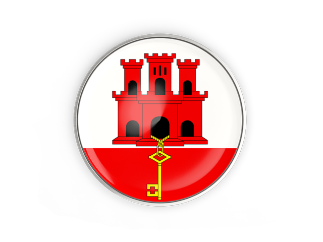 Round button with metal frame. Download flag icon of Gibraltar at PNG format
