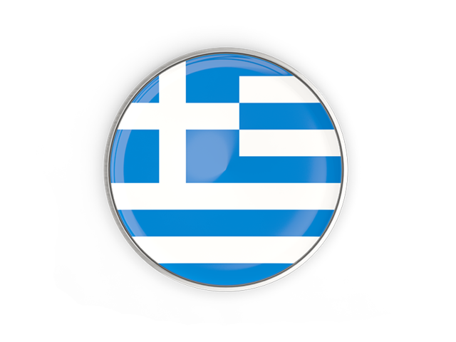 Round button with metal frame. Download flag icon of Greece at PNG format