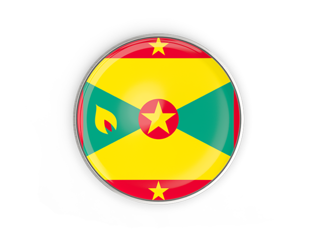 Round button with metal frame. Download flag icon of Grenada at PNG format