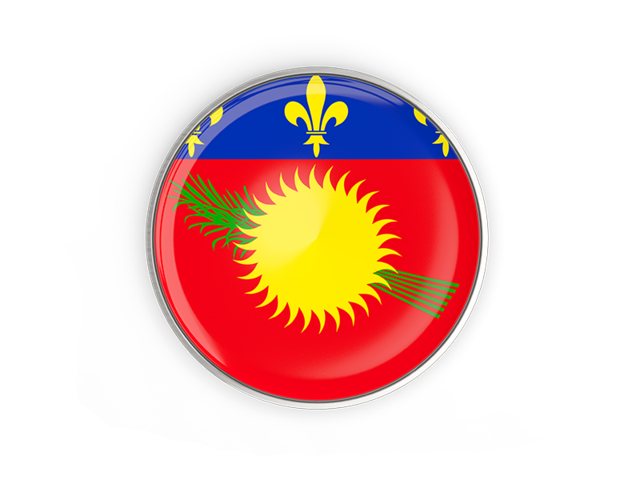 Round button with metal frame. Download flag icon of Guadeloupe at PNG format