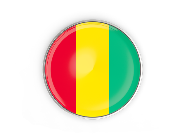 Round button with metal frame. Download flag icon of Guinea at PNG format