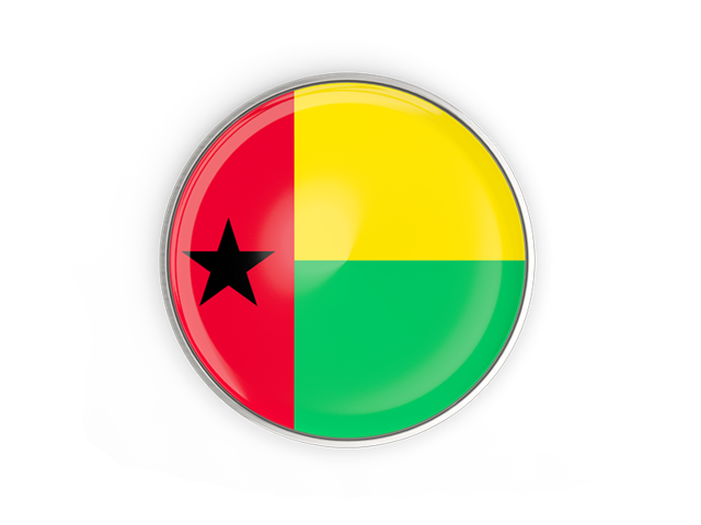 Round button with metal frame. Download flag icon of Guinea-Bissau at PNG format