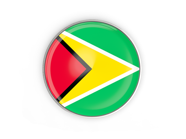 Круглая кнопка с металлической рамкой. Скачать флаг. Гайана