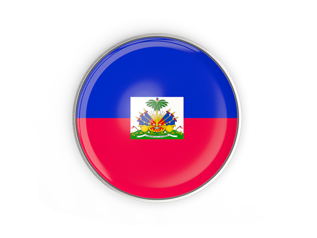 Round button with metal frame. Download flag icon of Haiti at PNG format