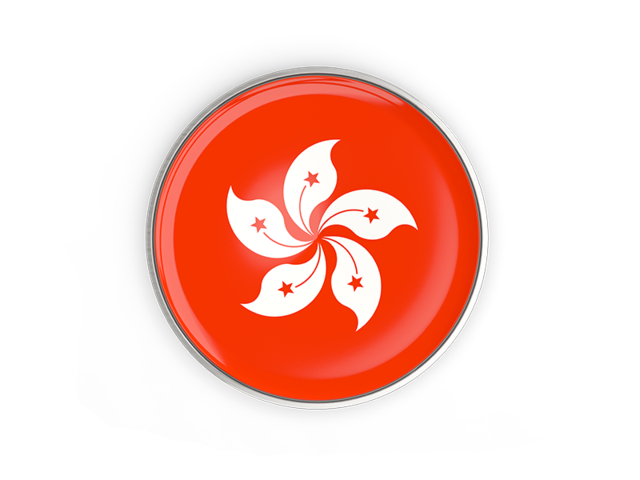 Round button with metal frame. Download flag icon of Hong Kong at PNG format