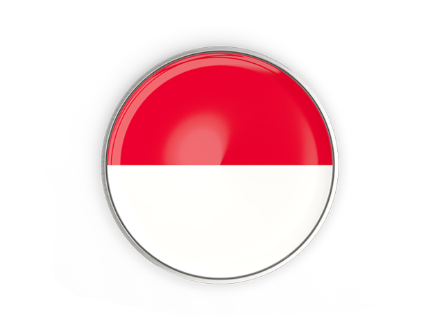Round button with metal frame. Illustration of flag of Indonesia