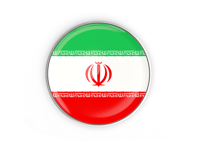 Round button with metal frame. Download flag icon of Iran at PNG format