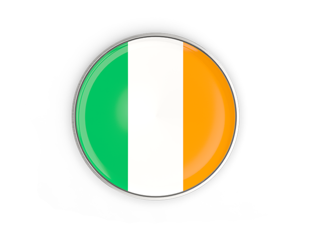 Round button with metal frame. Download flag icon of Ireland at PNG format