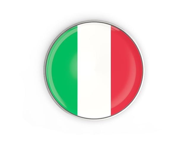 Круглая кнопка с металлической рамкой. Скачать флаг. Италия