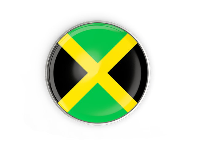 Round button with metal frame. Download flag icon of Jamaica at PNG format