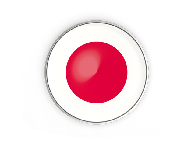 Round button with metal frame. Download flag icon of Japan at PNG format