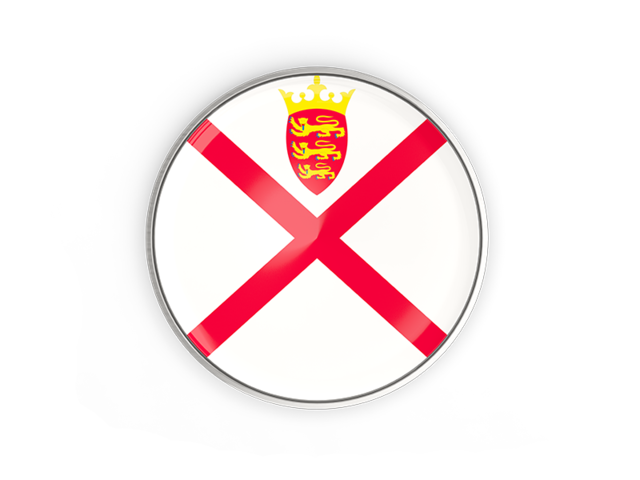 Round button with metal frame. Download flag icon of Jersey at PNG format