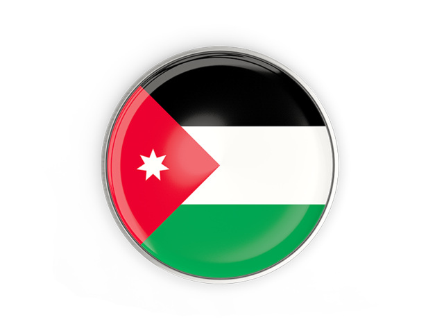 Round button with metal frame. Download flag icon of Jordan at PNG format