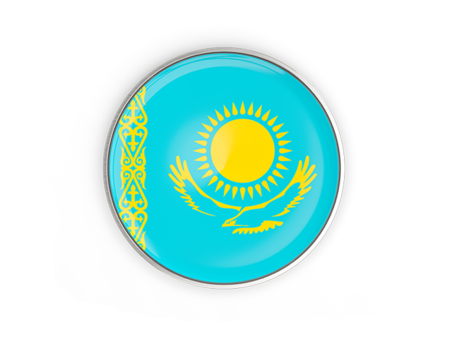 Круглая кнопка с металлической рамкой. Скачать флаг. Казахстан