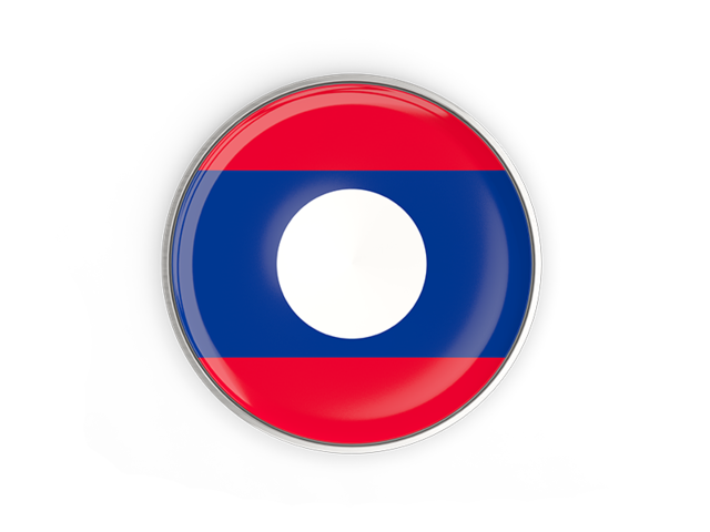 Round button with metal frame. Download flag icon of Laos at PNG format