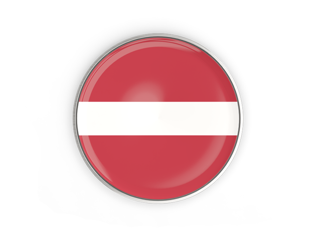 Round button with metal frame. Download flag icon of Latvia at PNG format