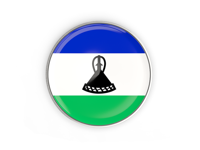 Round button with metal frame. Download flag icon of Lesotho at PNG format