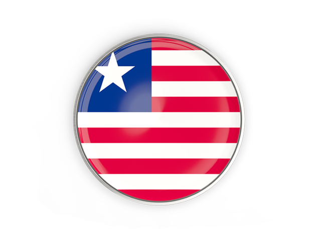 Round button with metal frame. Download flag icon of Liberia at PNG format