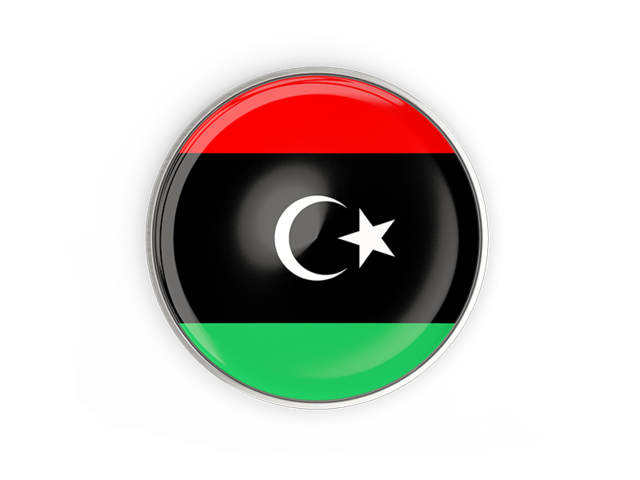 Round button with metal frame. Download flag icon of Libya at PNG format