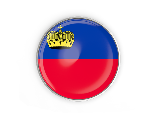 Round button with metal frame. Download flag icon of Liechtenstein at PNG format