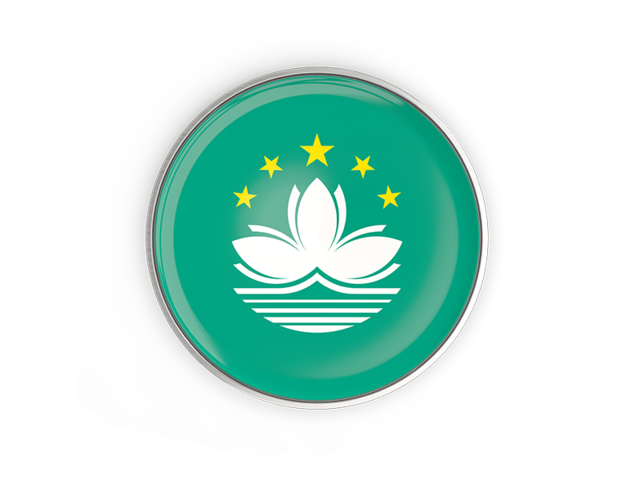 Round button with metal frame. Download flag icon of Macao at PNG format