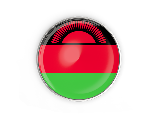 Round button with metal frame. Download flag icon of Malawi at PNG format