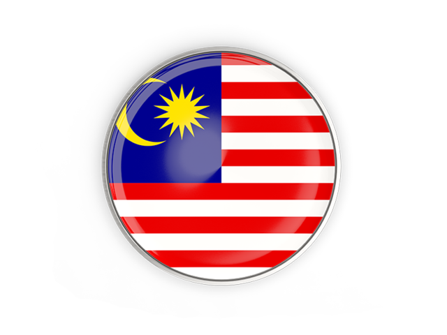 Round button with metal frame. Download flag icon of Malaysia at PNG format
