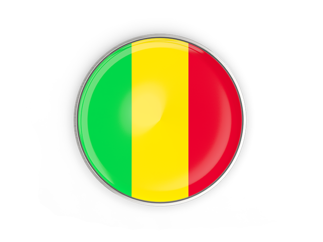 Round button with metal frame. Download flag icon of Mali at PNG format