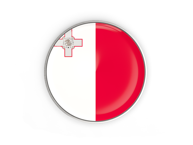 Round button with metal frame. Download flag icon of Malta at PNG format