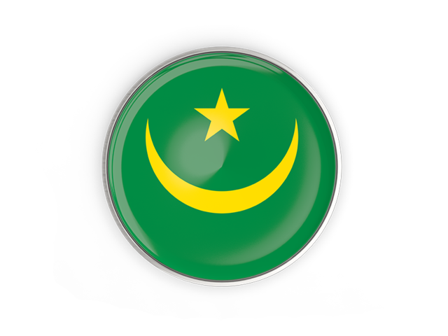 Round button with metal frame. Download flag icon of Mauritania at PNG format