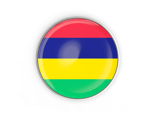 Round button with metal frame. Download flag icon of Mauritius at PNG format