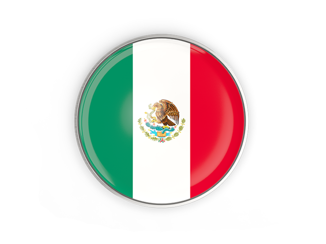 Round button with metal frame. Download flag icon of Mexico at PNG format