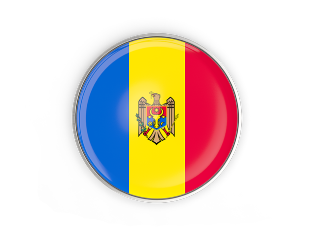 Round button with metal frame. Download flag icon of Moldova at PNG format