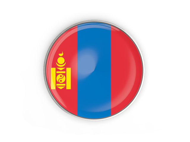 Round button with metal frame. Download flag icon of Mongolia at PNG format