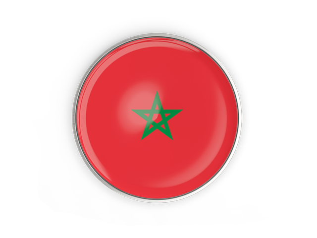 Round button with metal frame. Download flag icon of Morocco at PNG format
