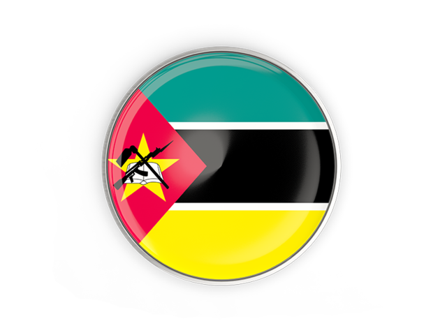 Round button with metal frame. Download flag icon of Mozambique at PNG format