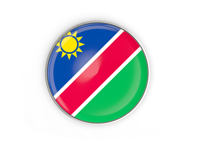 Круглая кнопка с металлической рамкой. Скачать флаг. Намибия