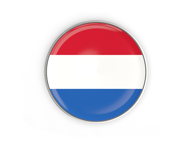 Round button with metal frame. Download flag icon of Netherlands at PNG format