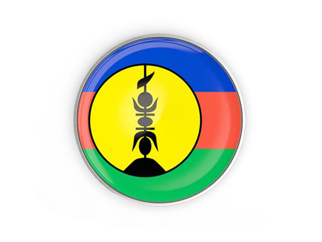Round button with metal frame. Download flag icon of New Caledonia at PNG format