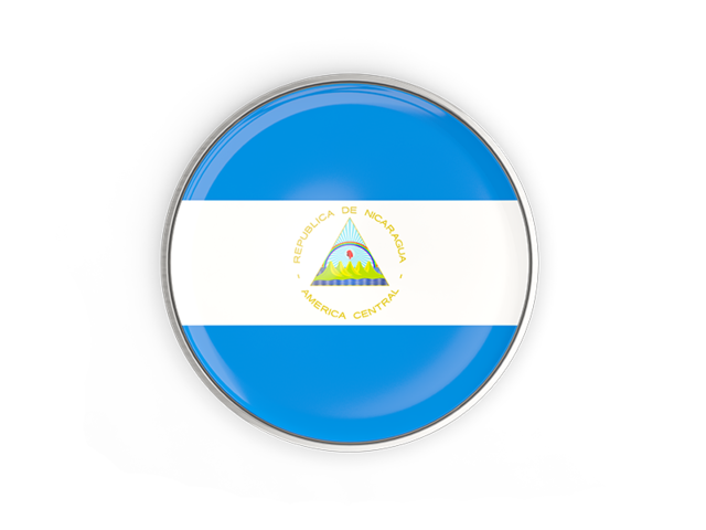 Round button with metal frame. Download flag icon of Nicaragua at PNG format