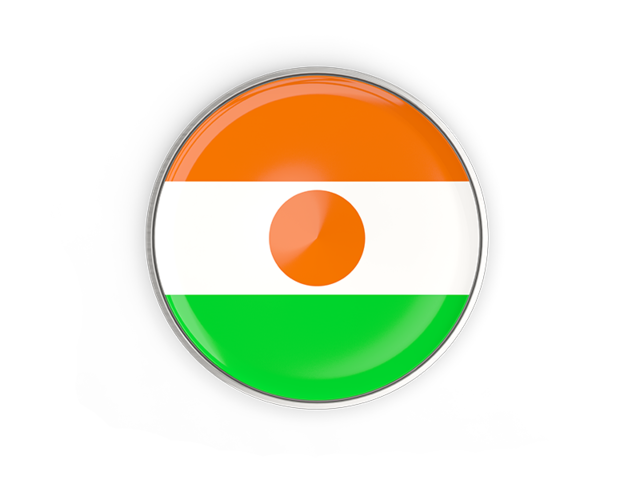 Round button with metal frame. Download flag icon of Niger at PNG format