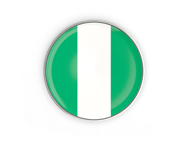 Round button with metal frame. Download flag icon of Nigeria at PNG format