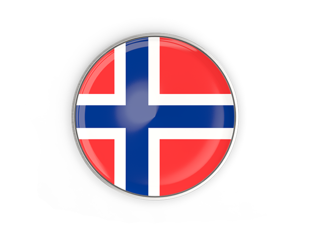 Round button with metal frame. Download flag icon of Norway at PNG format