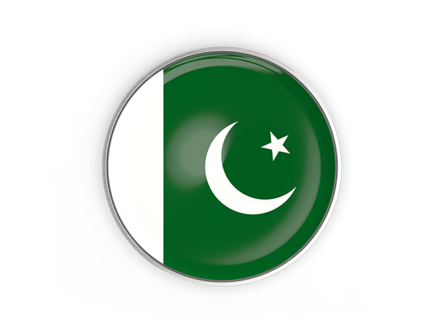 Round button with metal frame. Download flag icon of Pakistan at PNG format