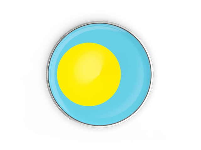 Round button with metal frame. Download flag icon of Palau at PNG format